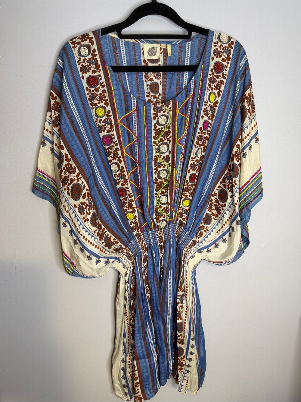 Lilka Anthropologie XS/S Boho Striped Floral Beaded Waist Dress